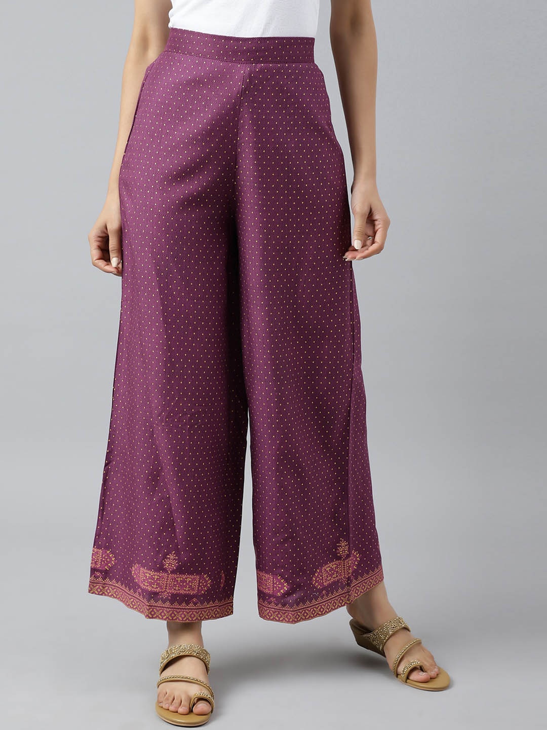 

W Women Purple Printed Trousers