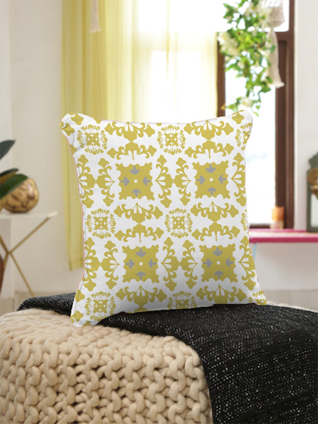 

HOUZZCODE Yellow & White Floral Square Cushion Covers