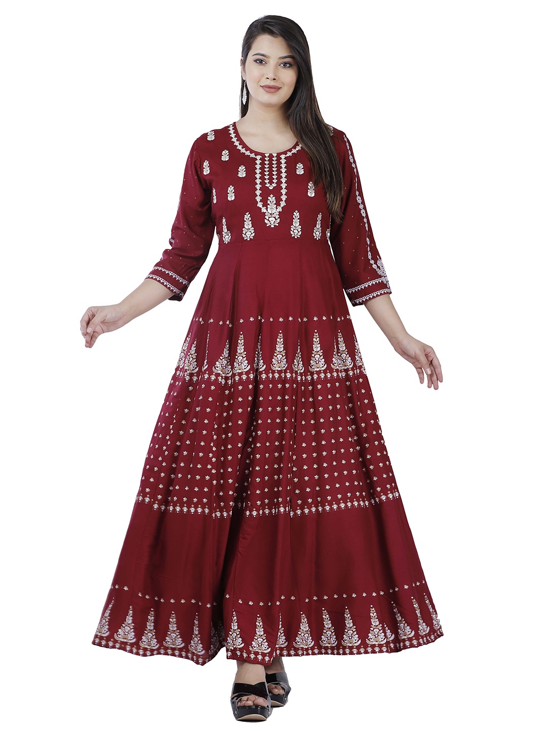 

JAIPURI COLLECTION Women Maroon & White Printed Anarkali Kurta