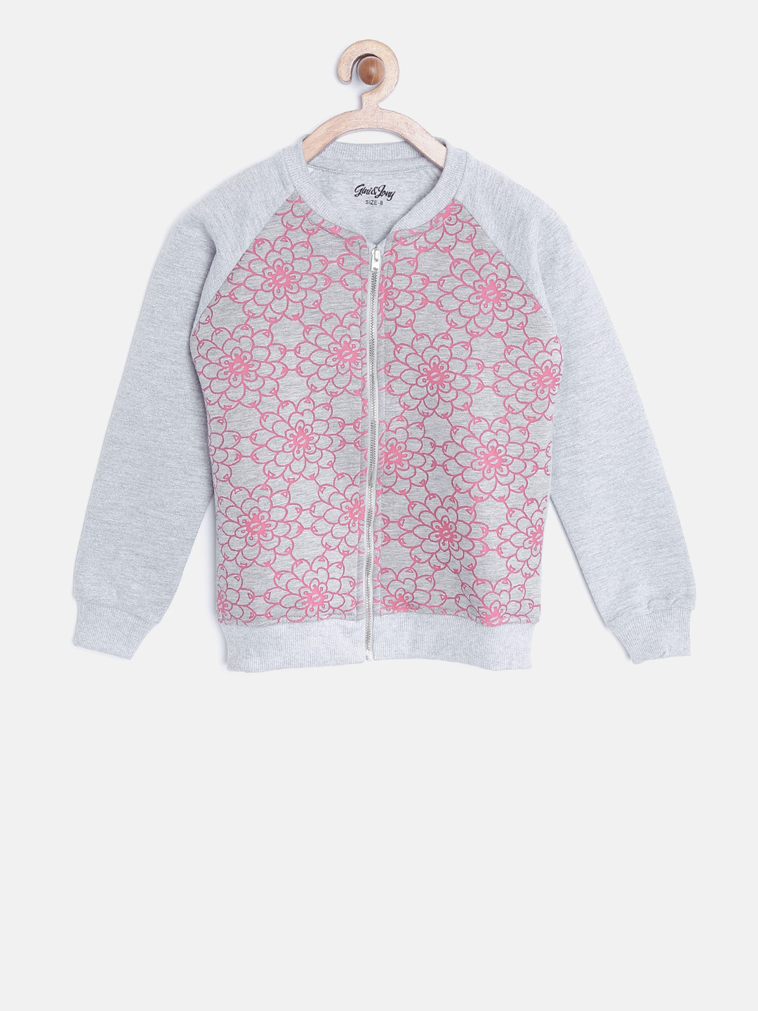 

Gini and Jony Girls Grey Melange & Pink Sweatshirt with Woven Design