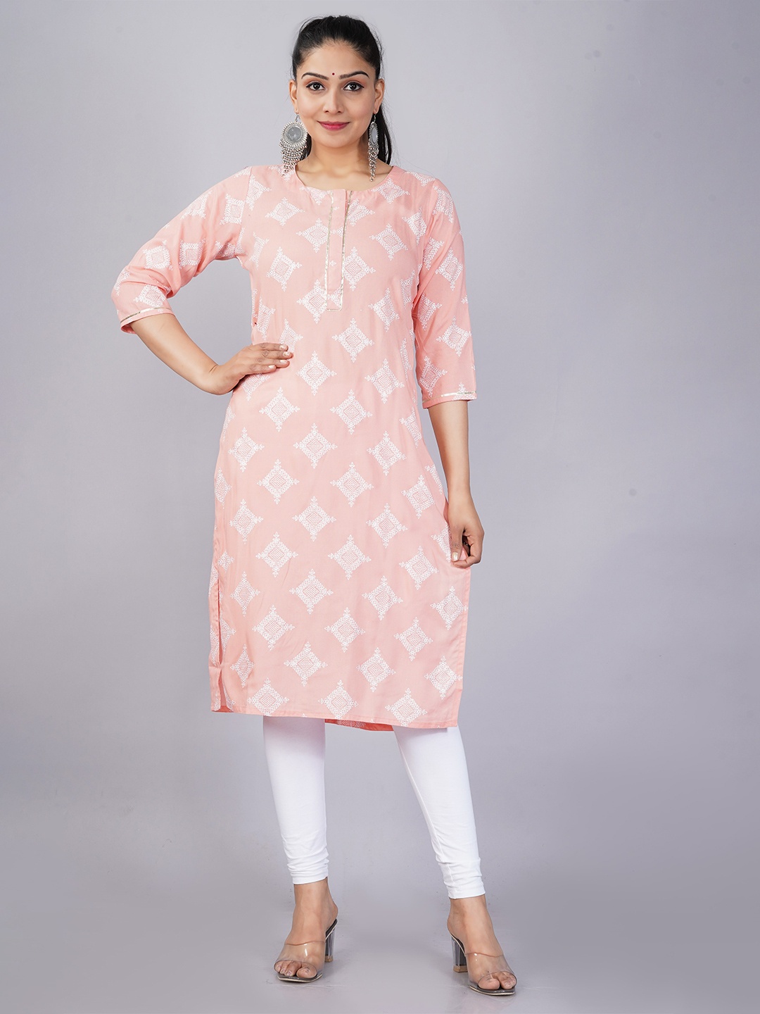 

JAIPURI COLLECTION Peach-Coloured Floral Printed Kurta