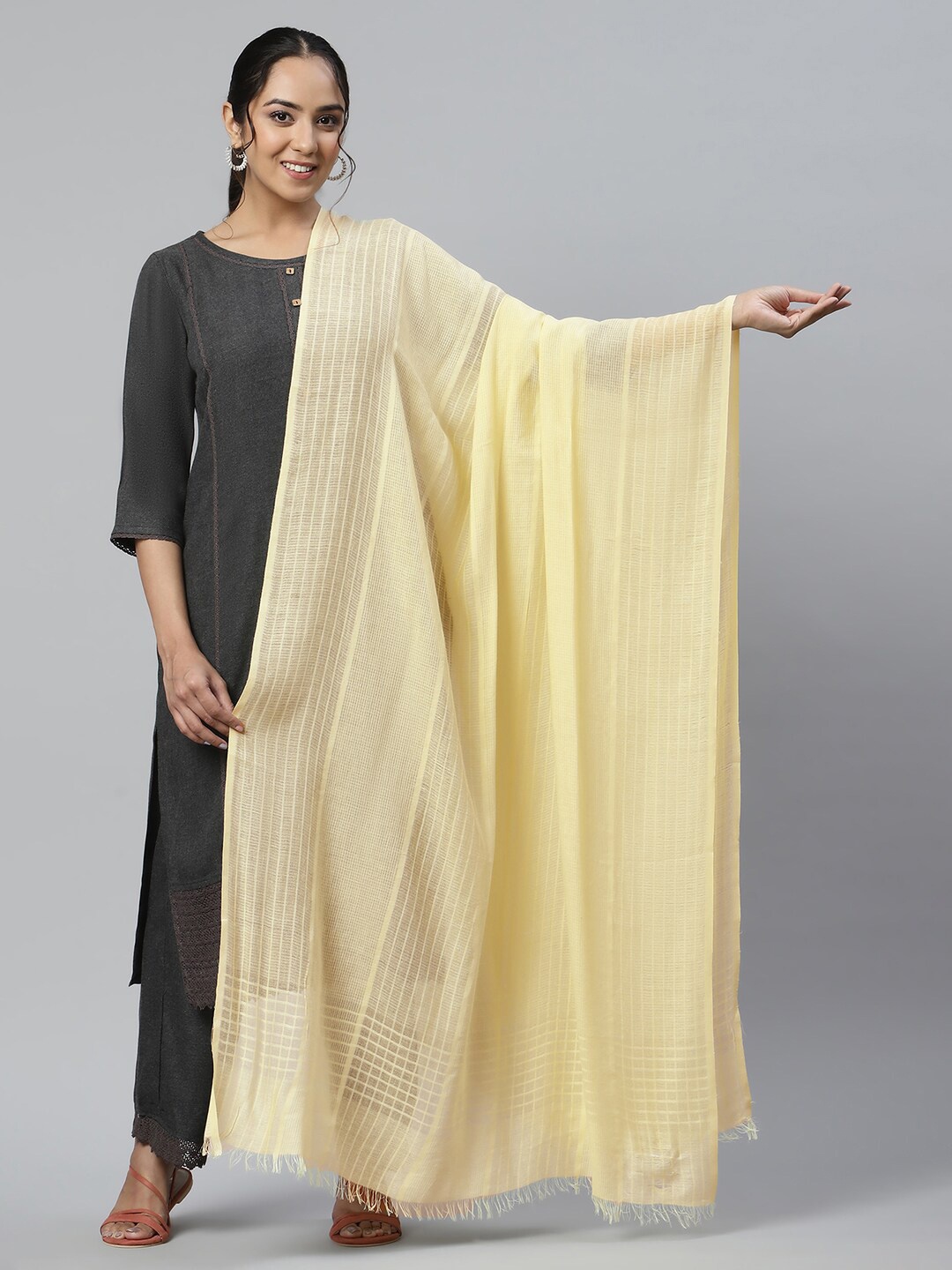 

AURELIA Women Yellow Cotton Viscose Dupatta