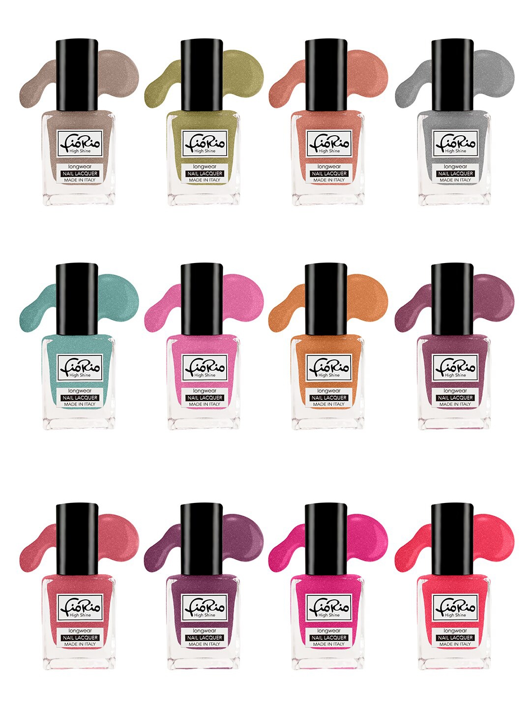 

Fiorio Set of 12 High Shine Long Wear Nail Lacquer 11 ml Each, Multi