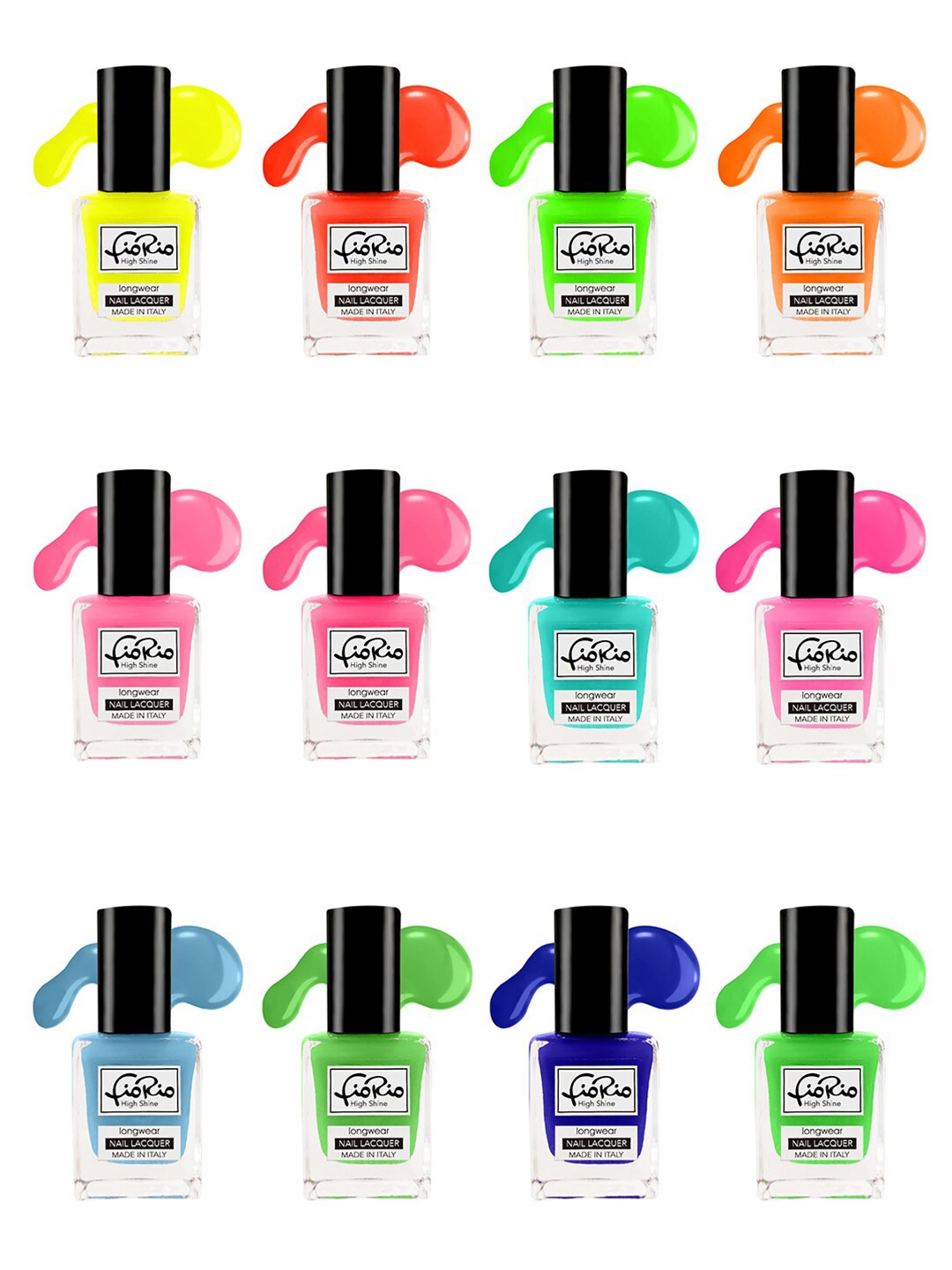 

Fiorio Set of 12 High Shine Long Wear Nail Lacquer - 11 ml Each, Multi
