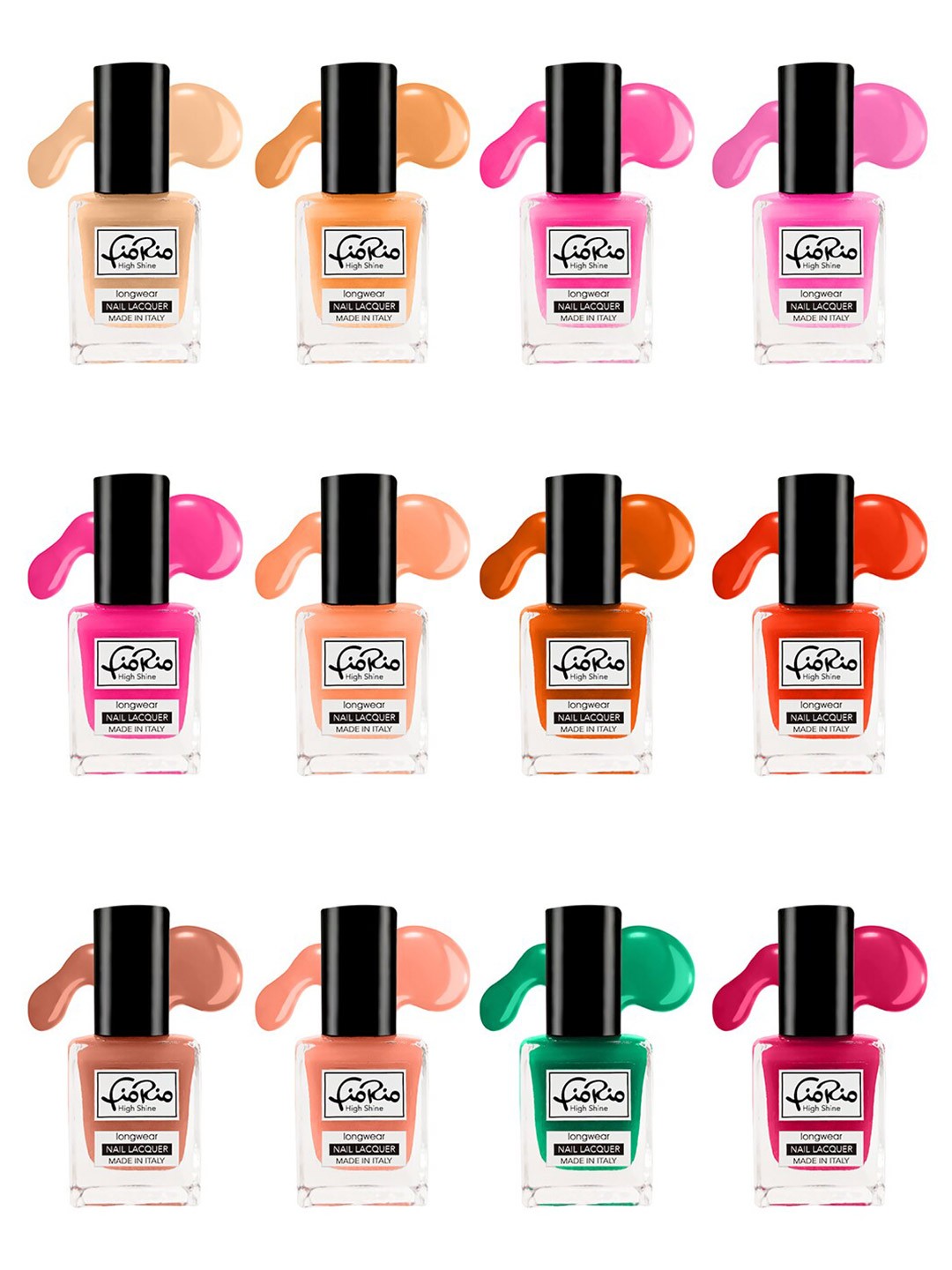 

Fiorio Set of 12 High Shine Long Wear Nail Lacquer - 11 ml Each, Multi