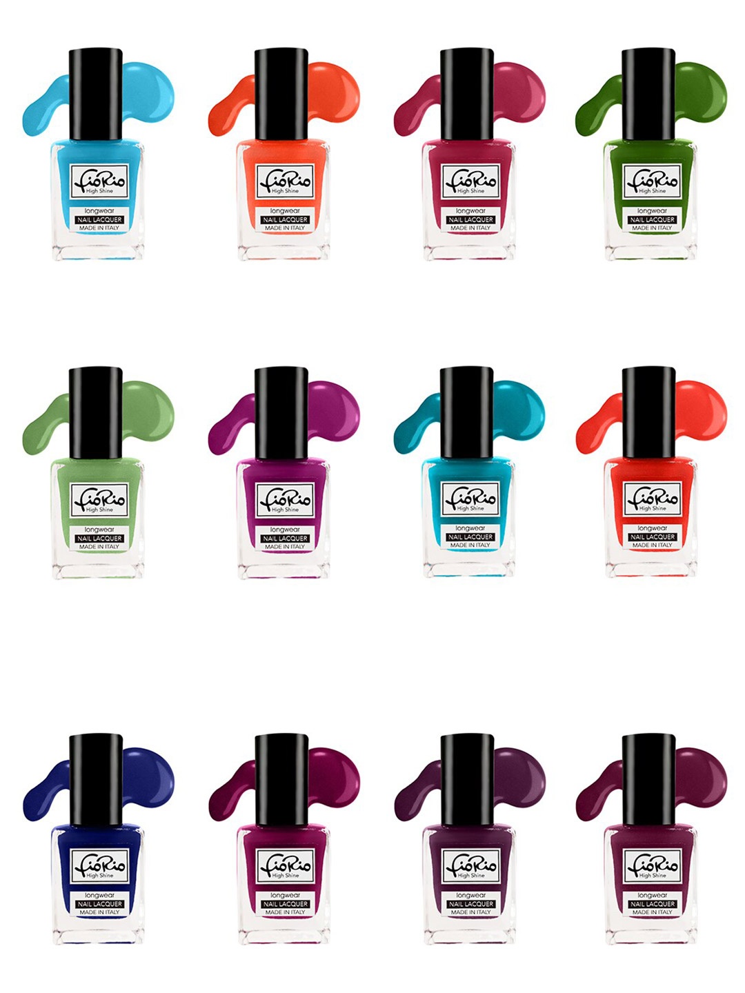

Fiorio Set of 12 High Shine Long Wear Nail Lacquer - 11 ml Each, Multi