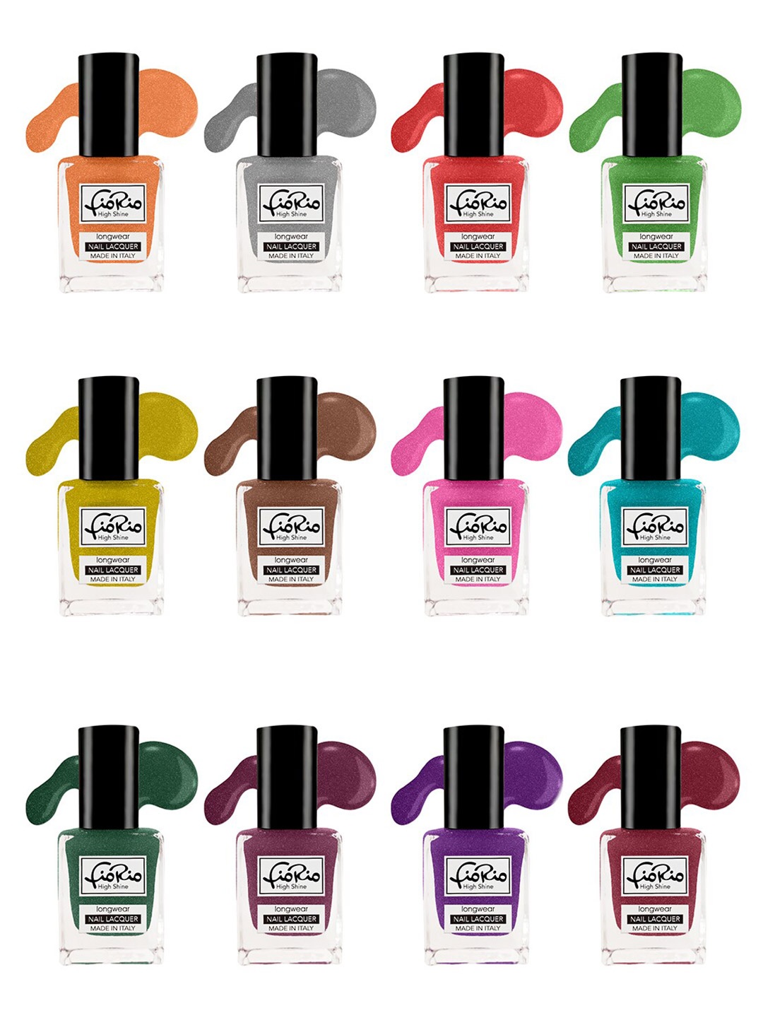 

Fiorio Set of 12 High Shine Long Wear Nail Lacquer - 11 ml Each, Multi