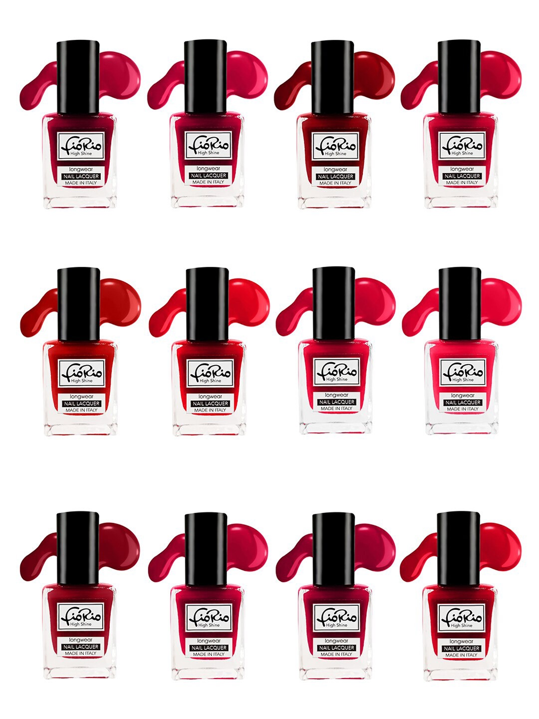 

Fiorio Set of 12 High Shine Long Wear Nail Lacquer - 11 ml Each, Multi