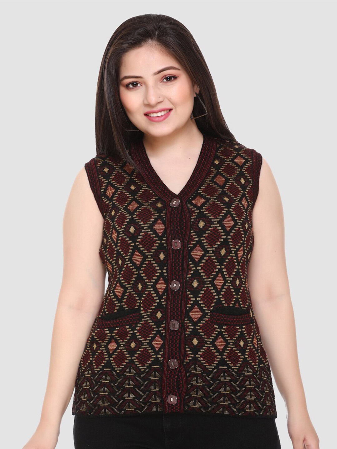

aarbee Women's Black & Beige Cardigan