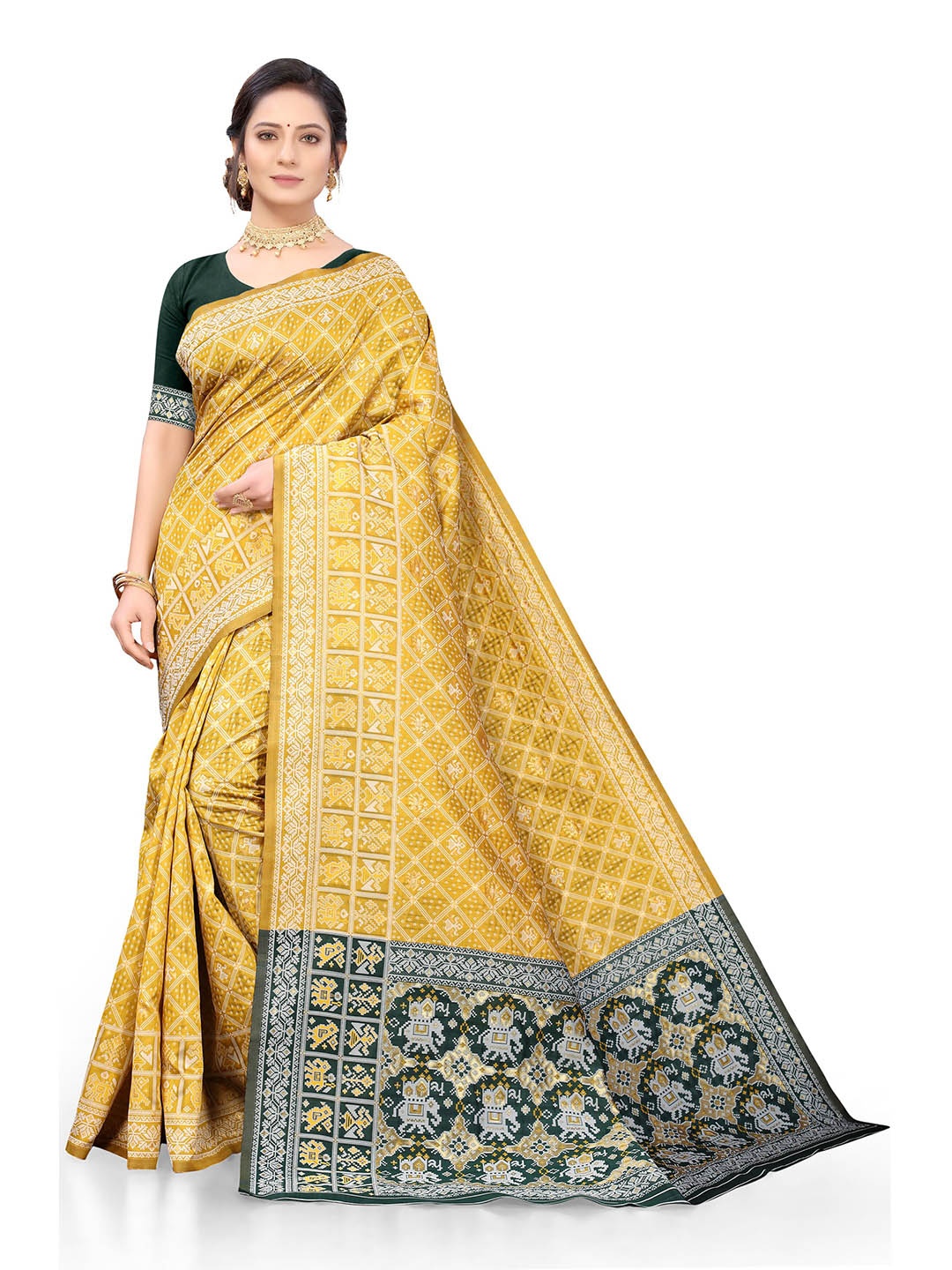 

Nimayaa Mustard & Green Woven Design Zari Organza Banarasi Saree