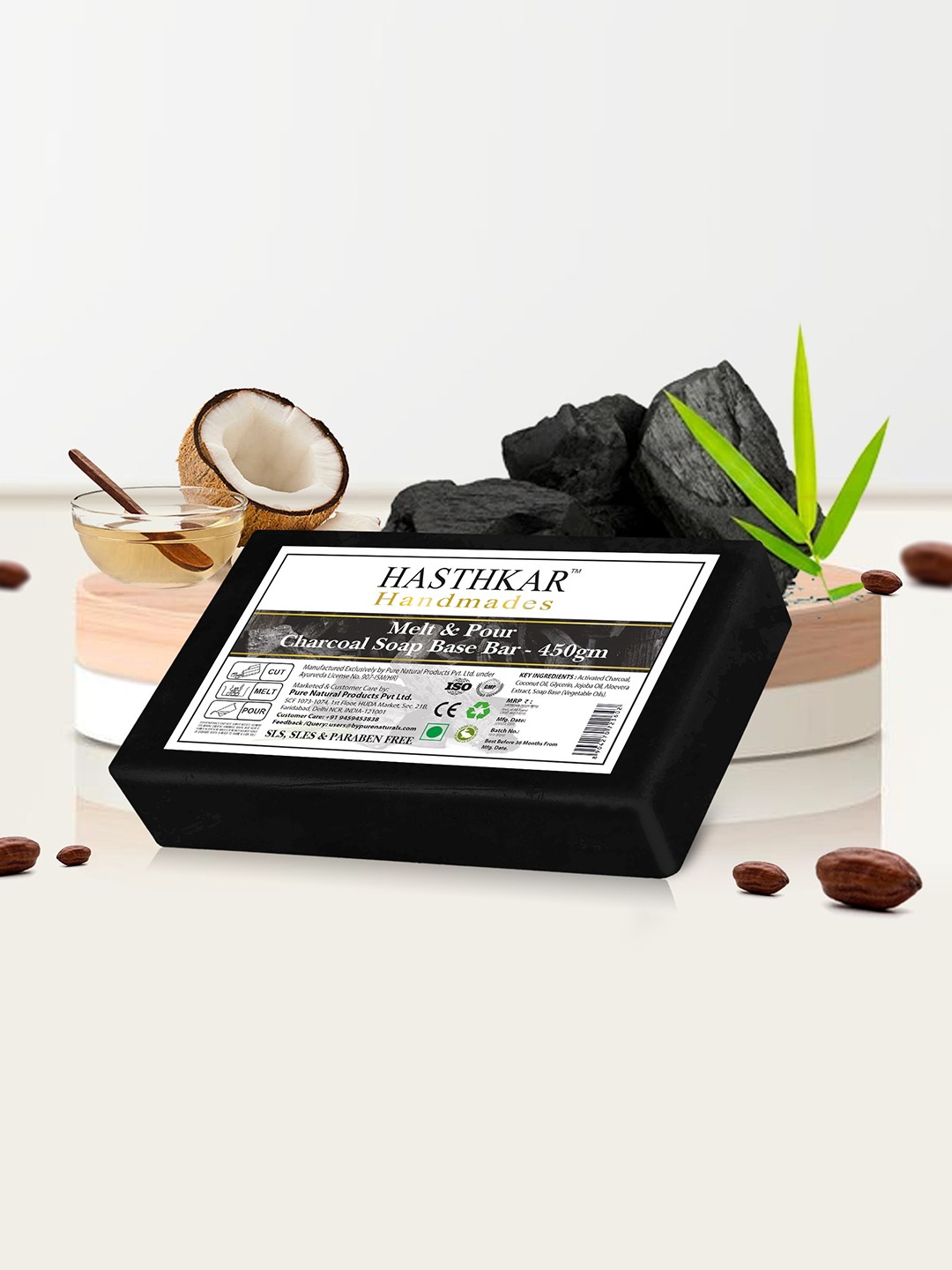 

Hasthkar Handmades Melt & Pour Charcoal Soap Base Bar for Soap Making - 450g, Black