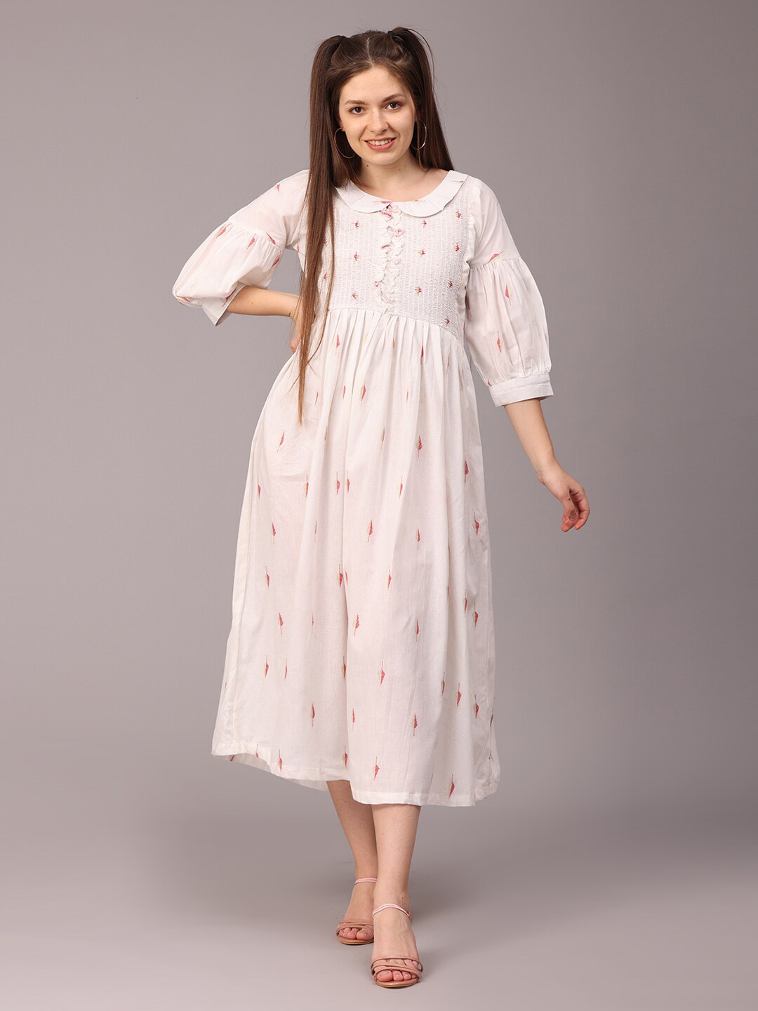 

NAYRA White Peter Pan Collar A-Line Midi Dress
