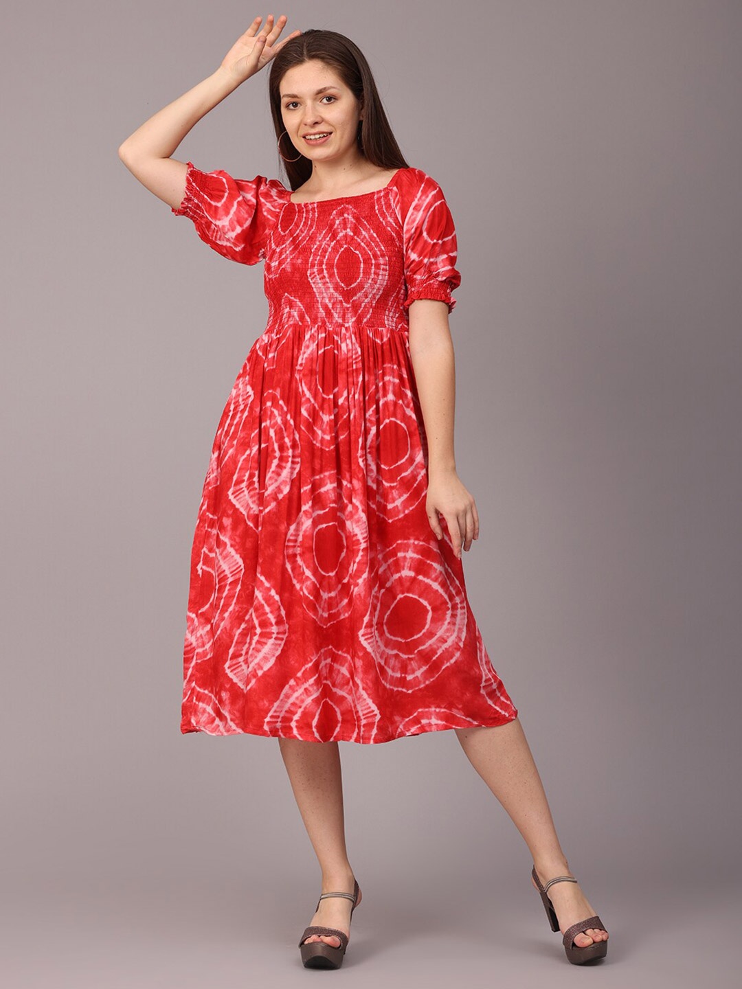 

NAYRA Red Ethnic Motifs Midi Dress