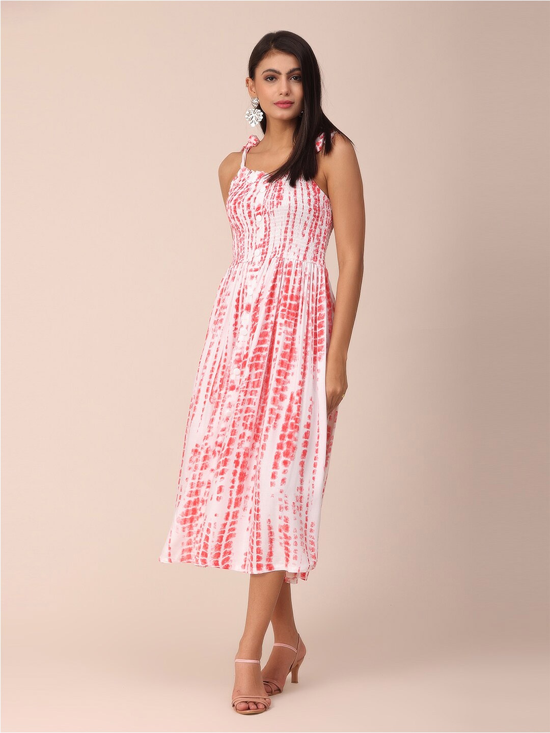 

NAYRA Women Red & White Tie and Dye Fit & Flare Dress
