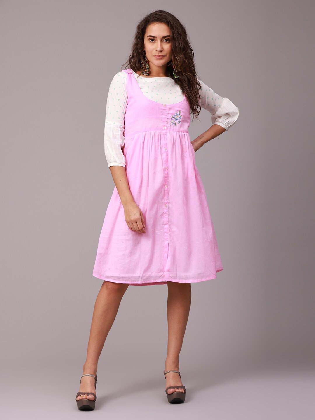 

NAYRA Pink Floral A-Line Dress
