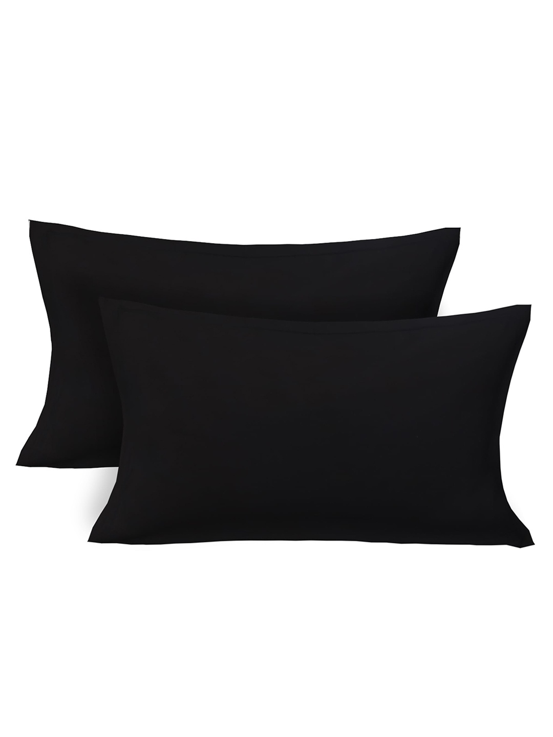 

Clasiko Set Of 2 Black Solid 250 TC Cotton Pillow Covers