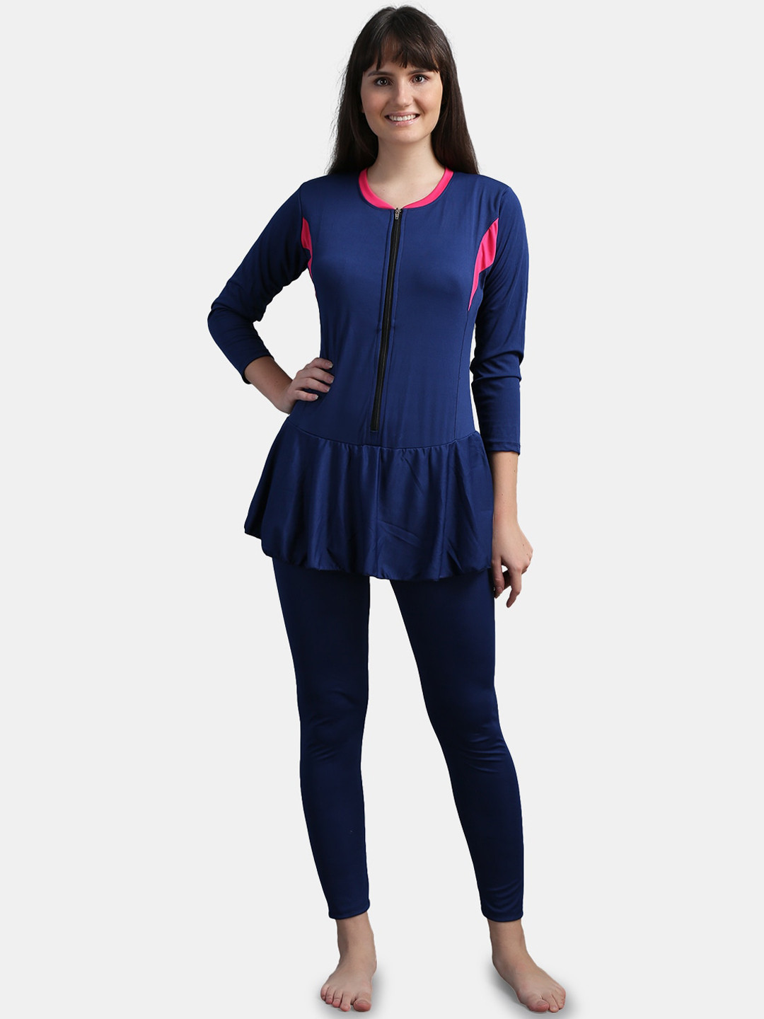 

N-Gal Women Navy Blue & Pink Colourblocked Full-Length Swimwear