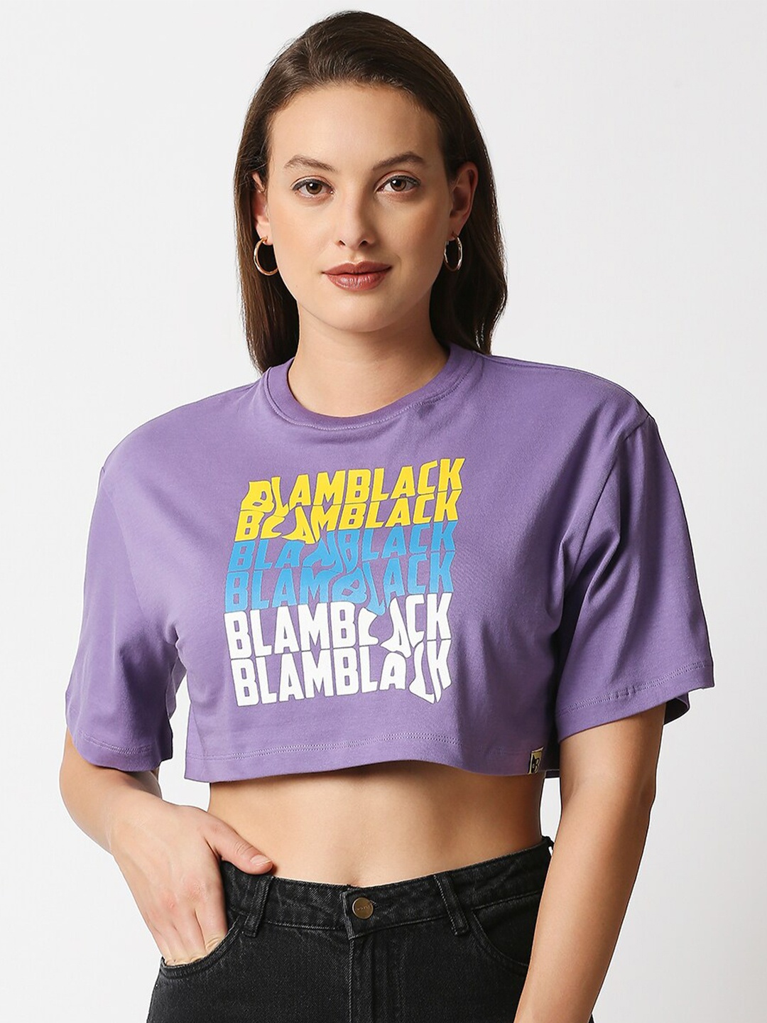 

Blamblack Women Purple Print Crop Top