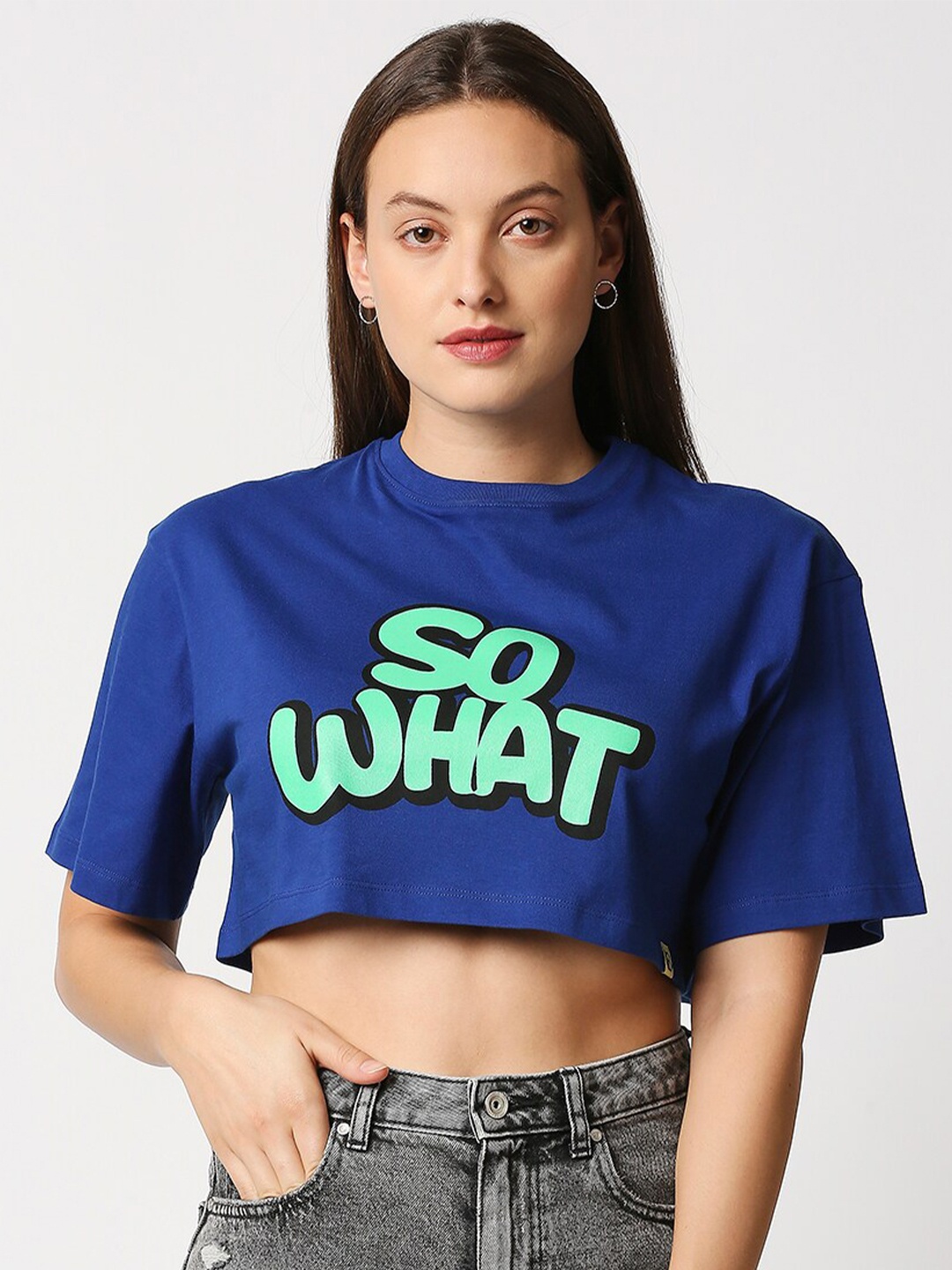 

Blamblack Women Blue Printed Crop Top