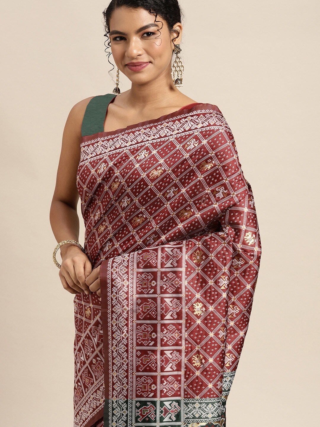 

all about you Maroon & Green Woven Design Zari Organza Banarasi Saree