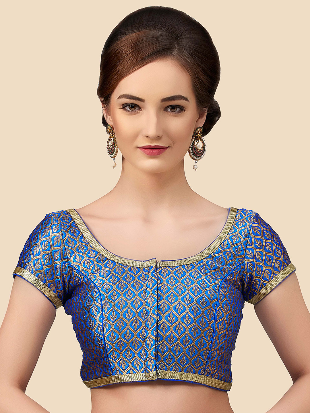 

neckbook Women Royal Blue Solid Brocade Saree Blouse