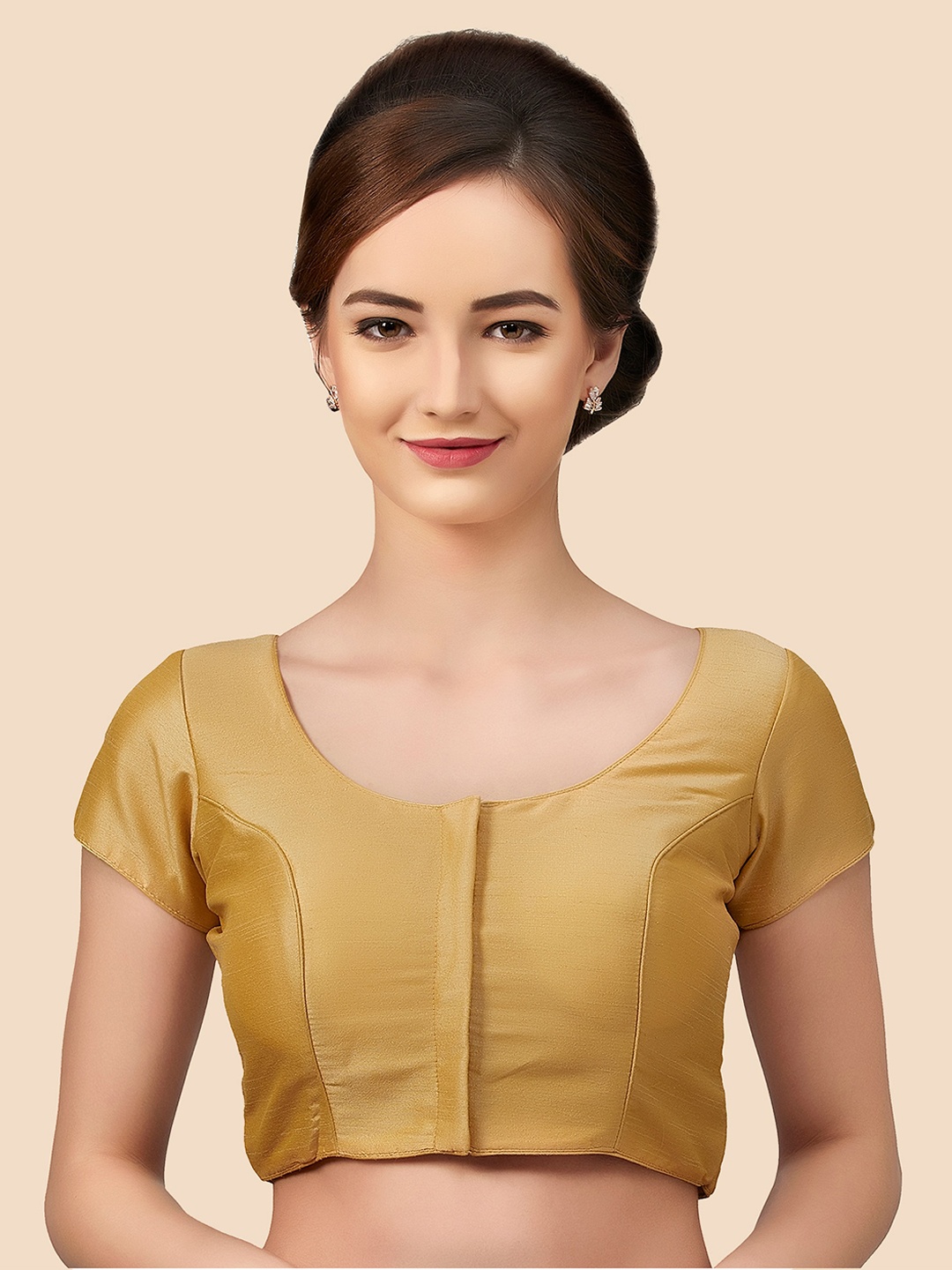 

neckbook Women Gold-Coloured Solid Silk Saree Blouse
