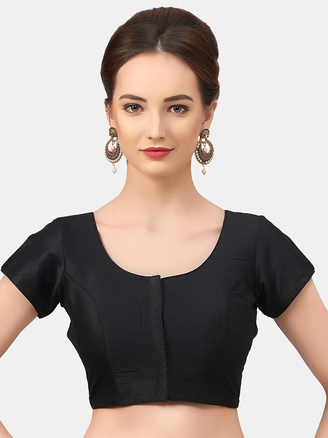 

neckbook Women Black Solid Princess Cut Padded Readymade Saree Blouse