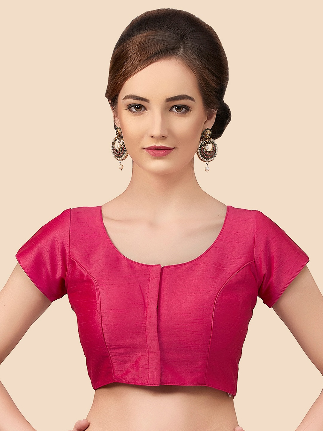 

neckbook Pink Solid Silk Saree Blouse