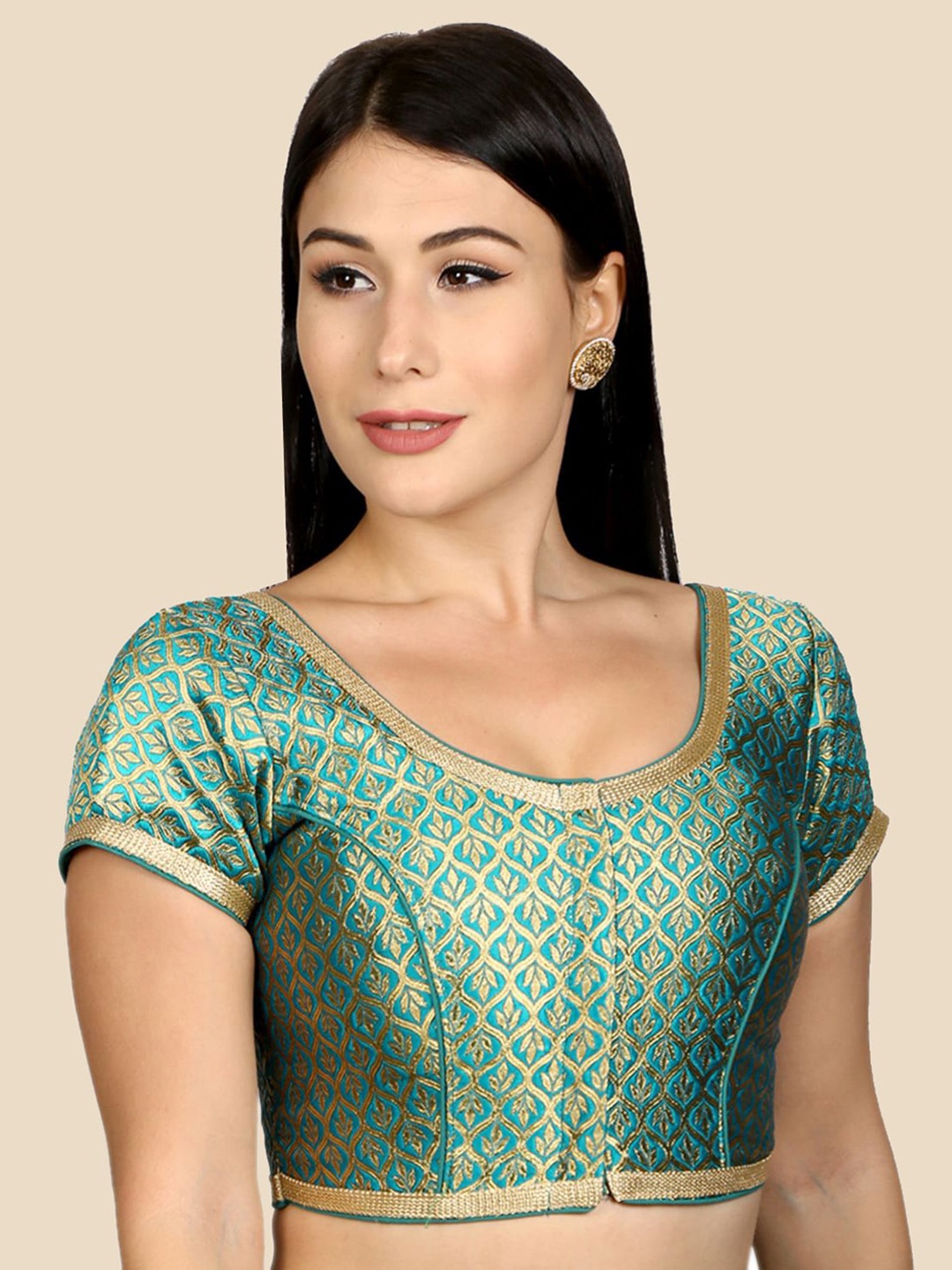 

neckbook Green Woven-Design Brocade Saree Blouse