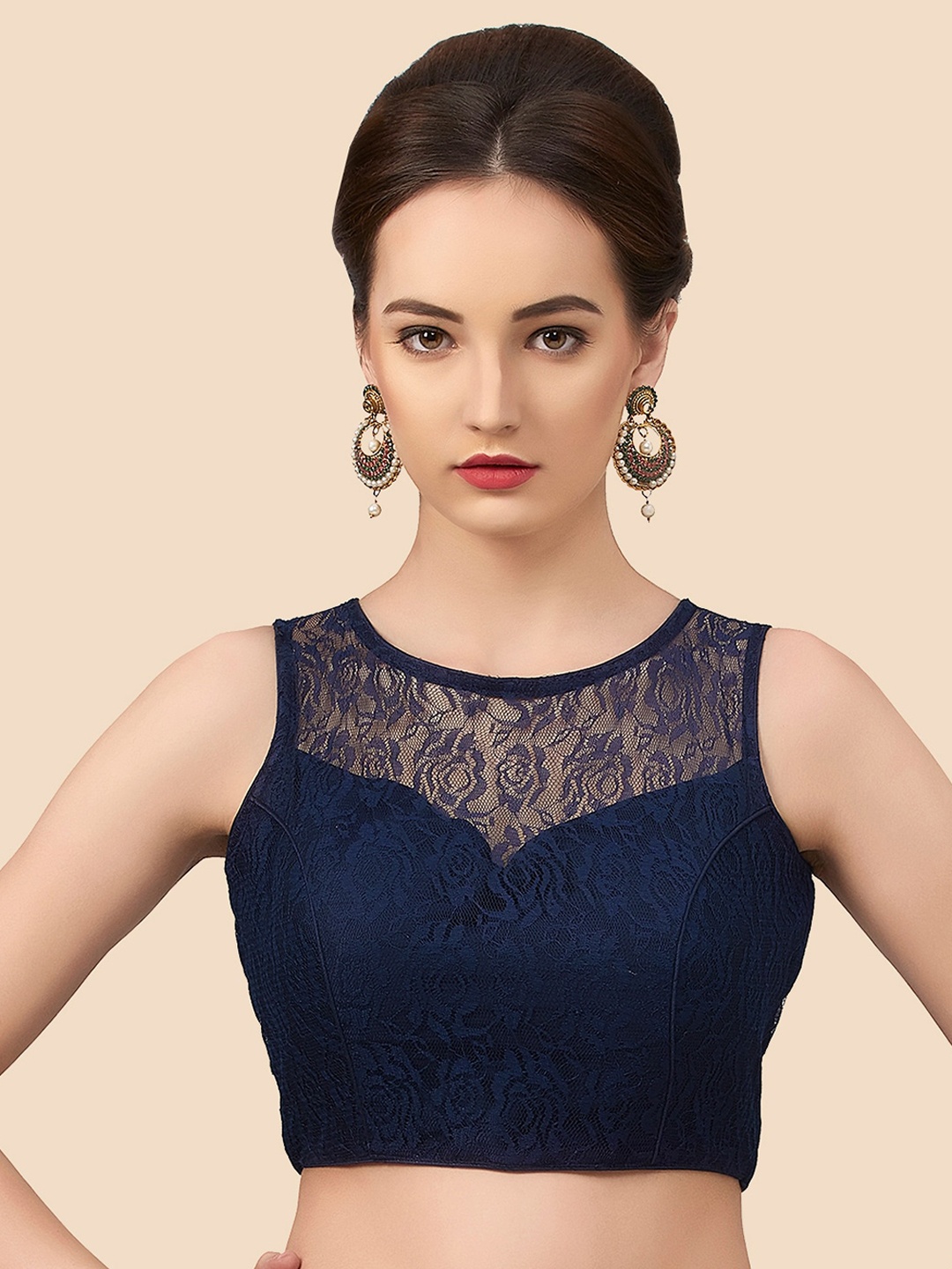 

neckbook Navy Blue Solid Saree Blouse