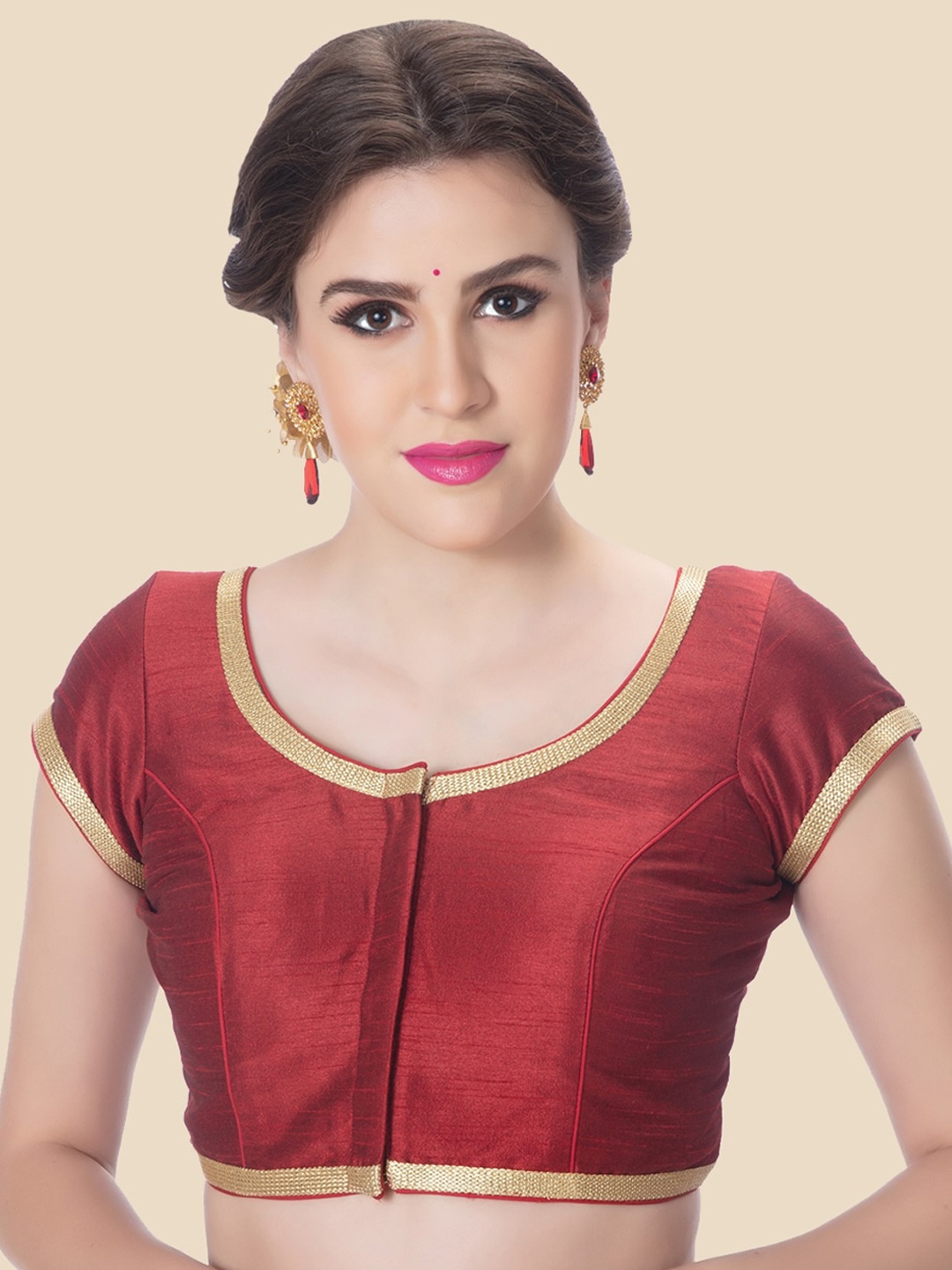 

neckbook Women Maroon Solid Saree Blouse