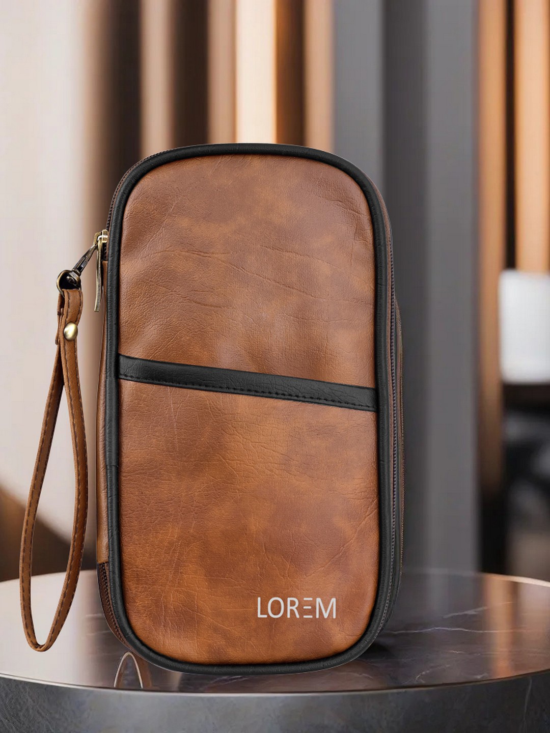 

LOREM Tan & Black Faux Leather Cheque Book Passport Holder Organizer for Men & Women