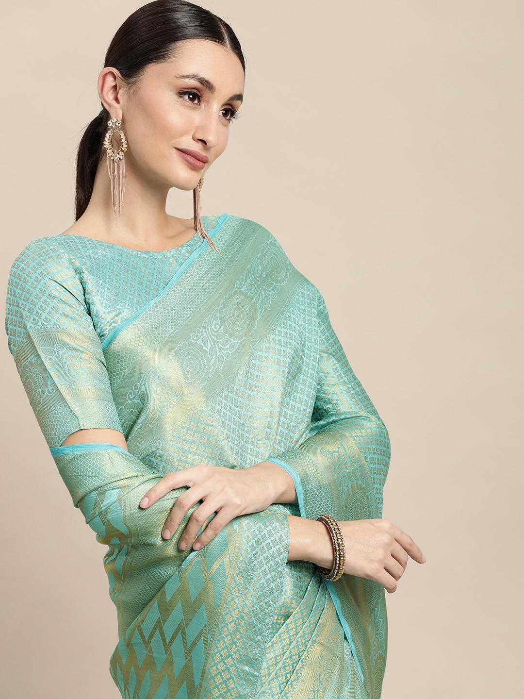 

VAIRAGEE Turquoise Blue & Golden Pure Silk Kanjeevaram Saree