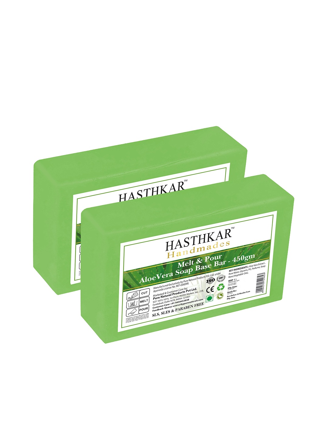 

Hasthkar Handmades Set of 2 Melt & Pour Aloe Vera Soap Base Bar for Soap Making- 450g each, Green