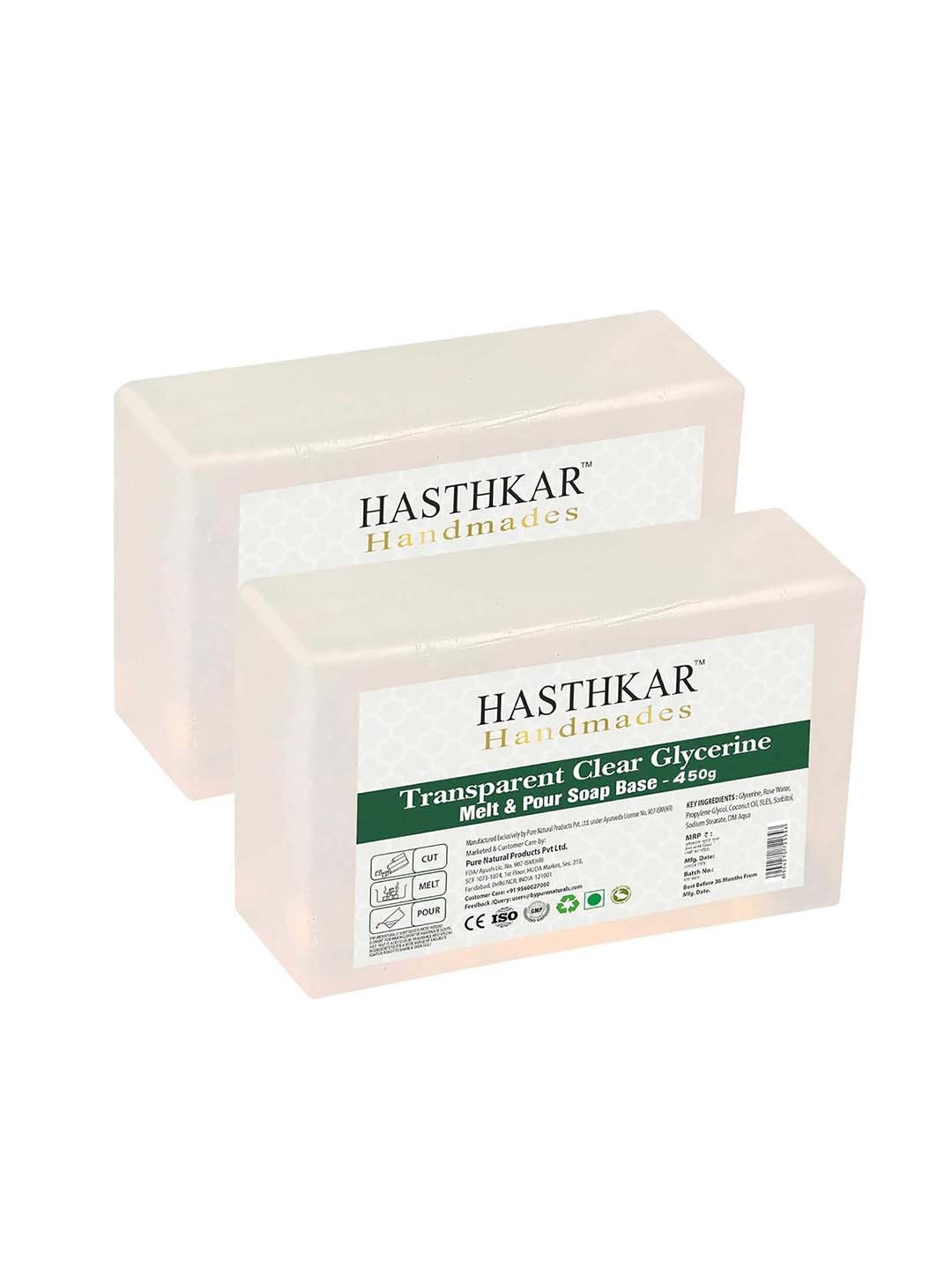 

Hasthkar Set Of 2 Handmades Clear Glycerine Pour & Melt Soap Base-500 gm, Transparent