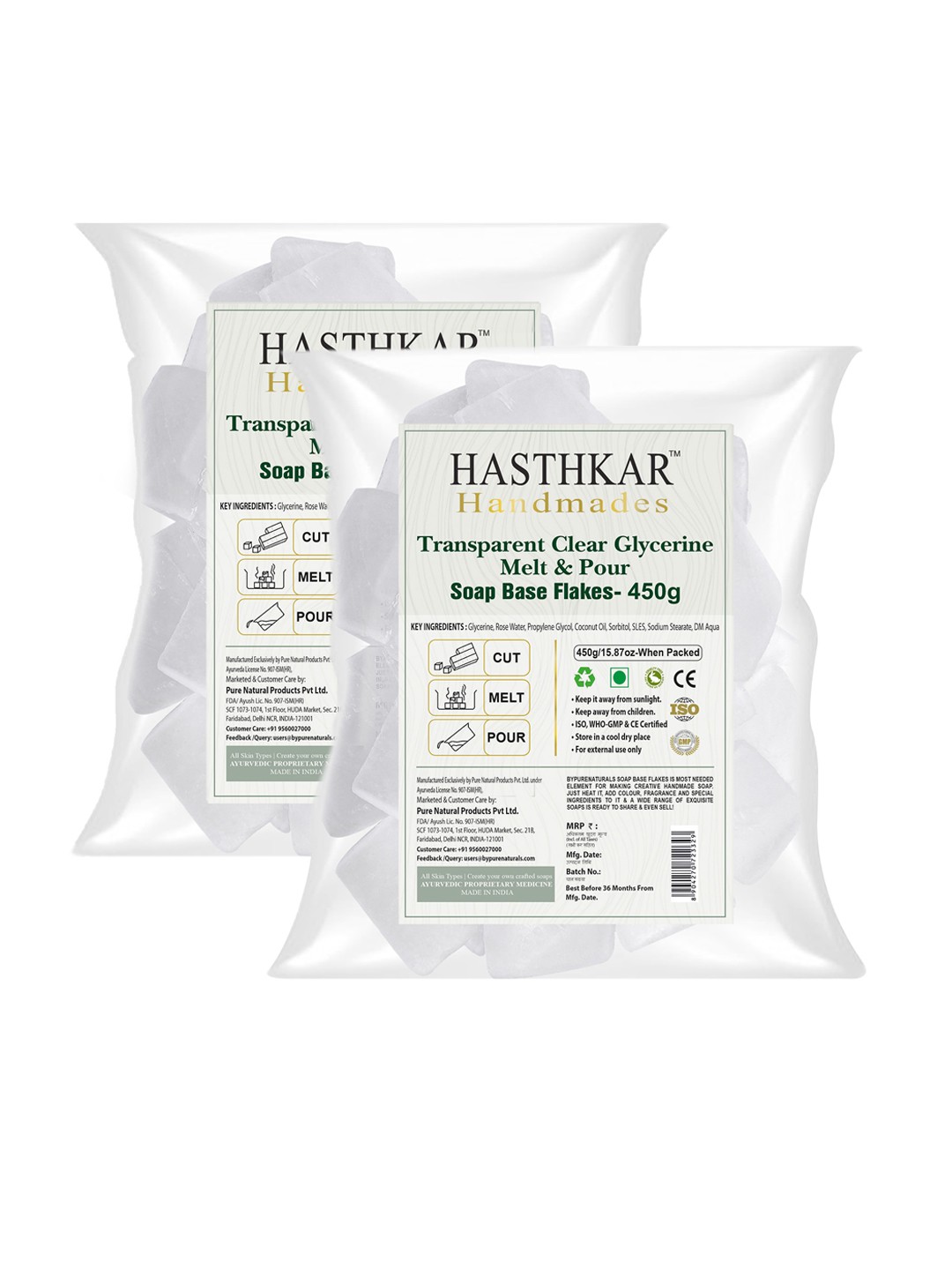 

Hasthkar Set Of 2 Handmades Clear Glycerine Soap Base Flakes-450gm, Transparent