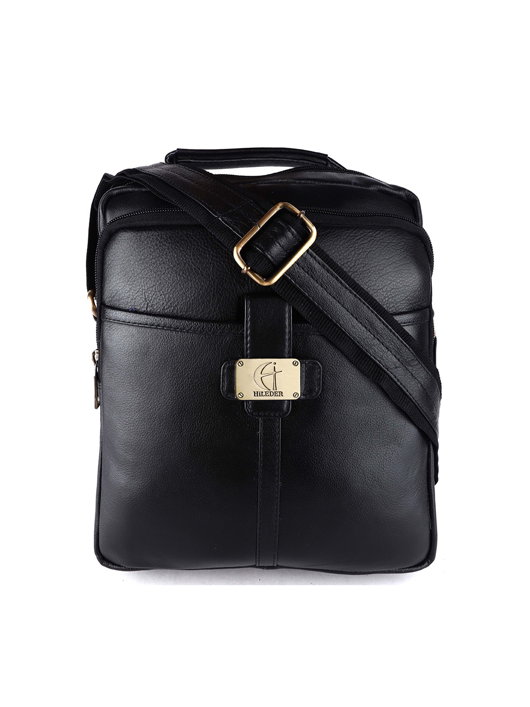 

HiLEDER Unisex Pure Leather Messenger Bag, Black