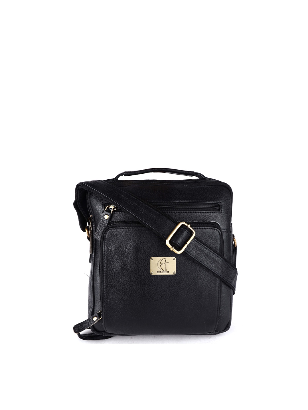 

HiLEDER Unisex Pure Leather Messenger Bag, Black