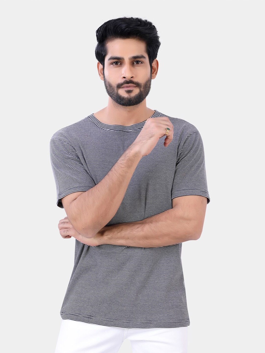 

VASTRADO Men Black Striped T-shirt