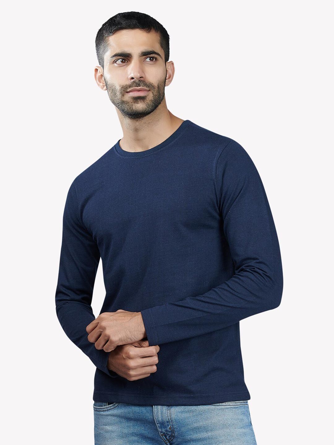 

VASTRADO Men Navy Blue Solid Cotton T-shirt