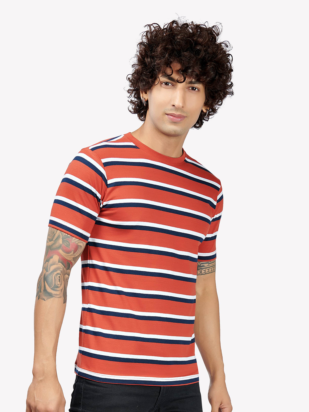 

VASTRADO Men Blue & White Striped T-shirt