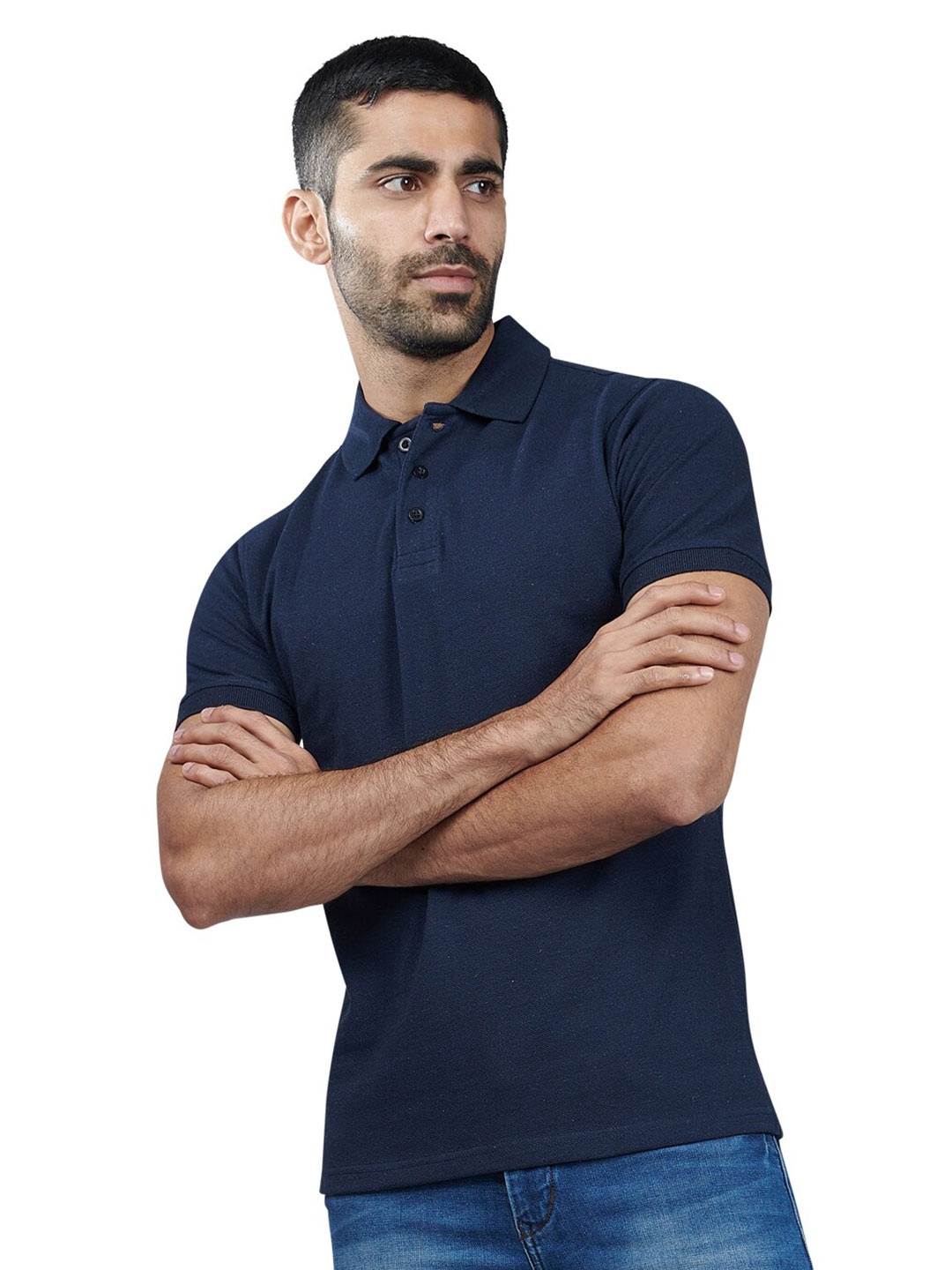 

VASTRADO Men Navy Blue Polo Collar T-shirt