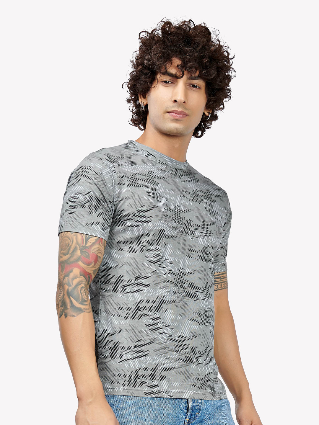 

VASTRADO Men's Grey Camouflage Printed T-shirt