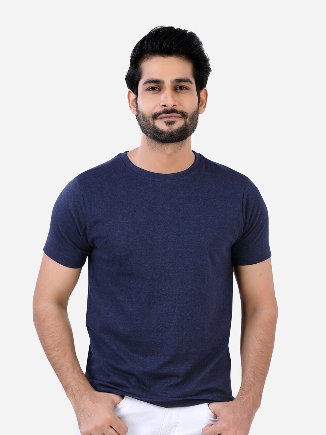

VASTRADO Men Navy Blue Raw Edge T-shirt