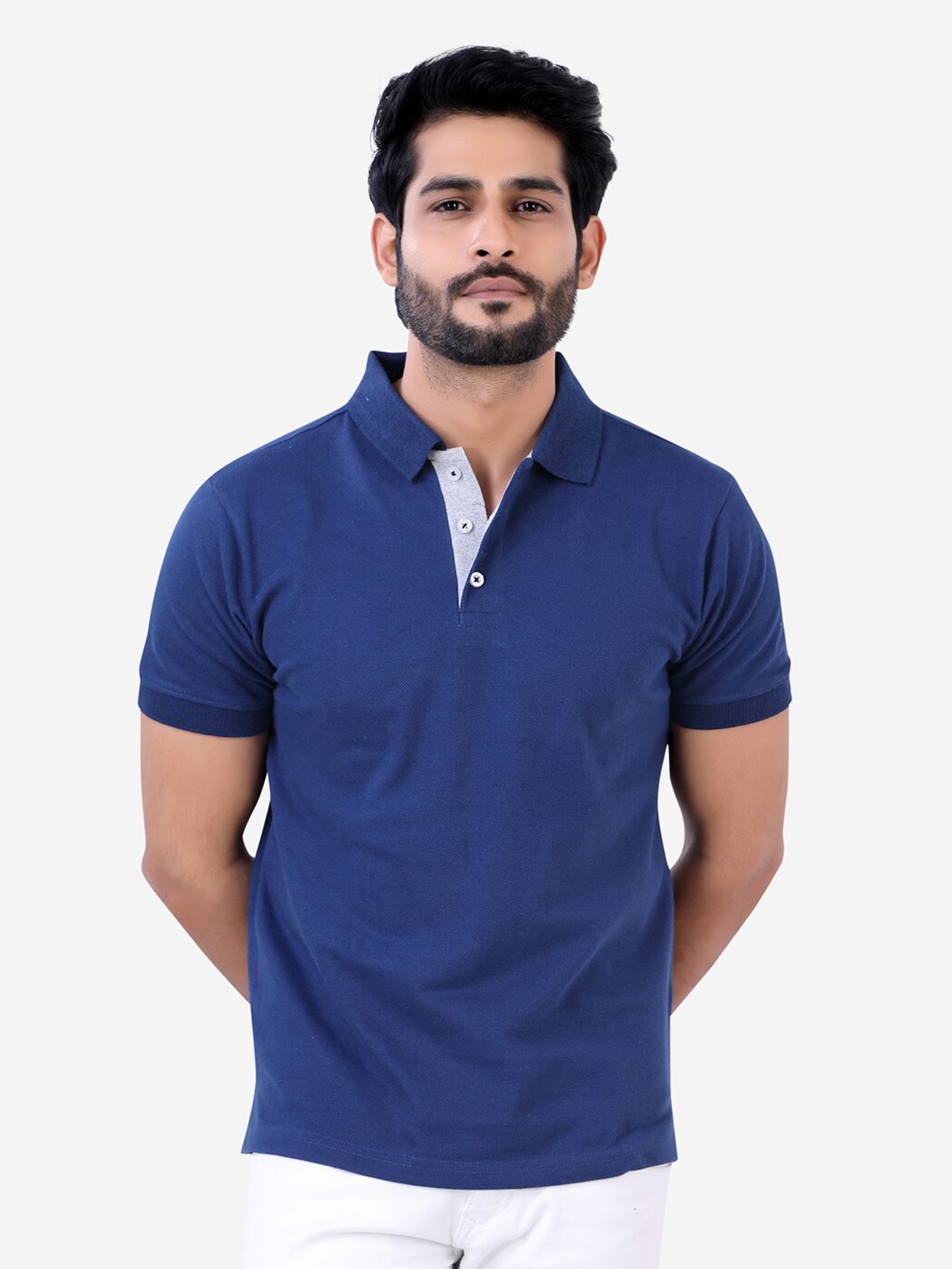 

VASTRADO Men Blue Polo Collar T-shirt