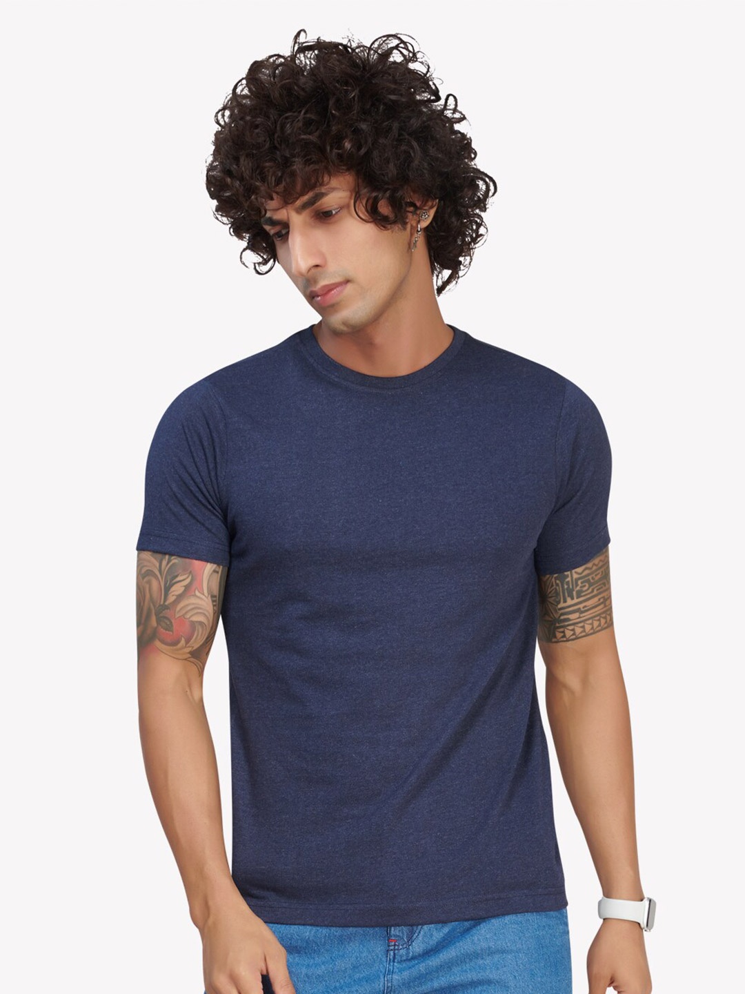 

VASTRADO Men Navy Blue Solid Cotton T-shirt