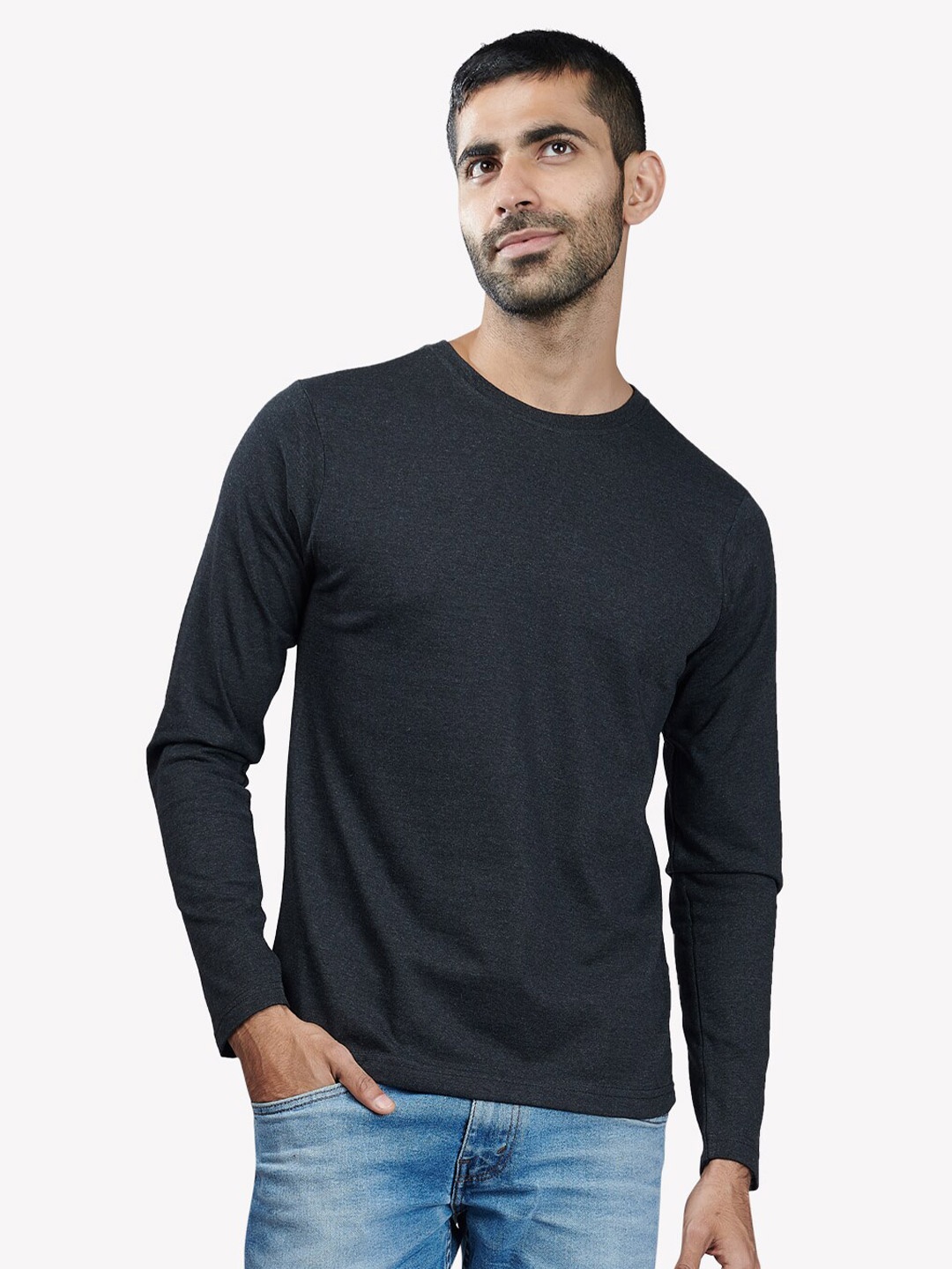 

VASTRADO Men Charcoal Cotton T-shirt