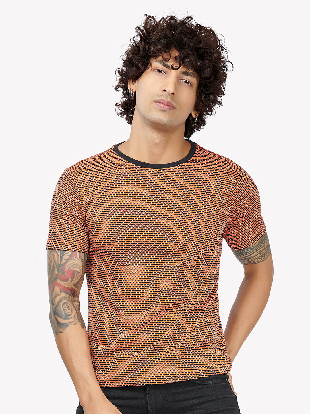 

VASTRADO Men Orange & Black Printed T-shirt