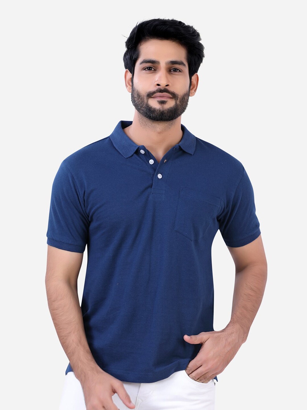 

VASTRADO Men Navy Blue Polo Collar T-shirt