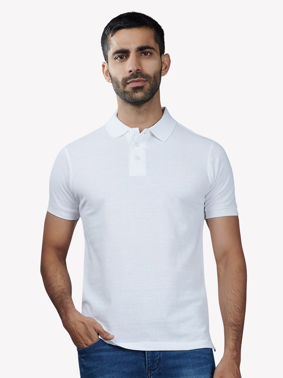 

VASTRADO Men White Polo Collar T-shirt